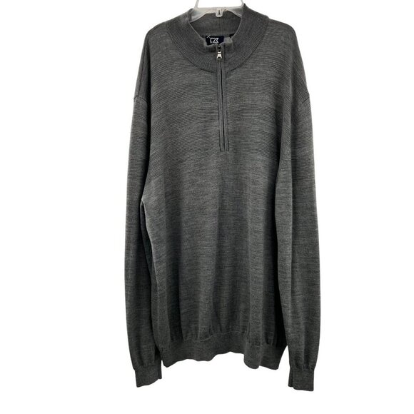 Cutter & Buck Men's 1/4 Zip Pullover Sweater Gray Long Sleeve Size 2XL Tall - Picture 1 of 9